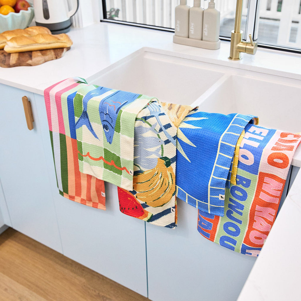 dock and bay tea towel