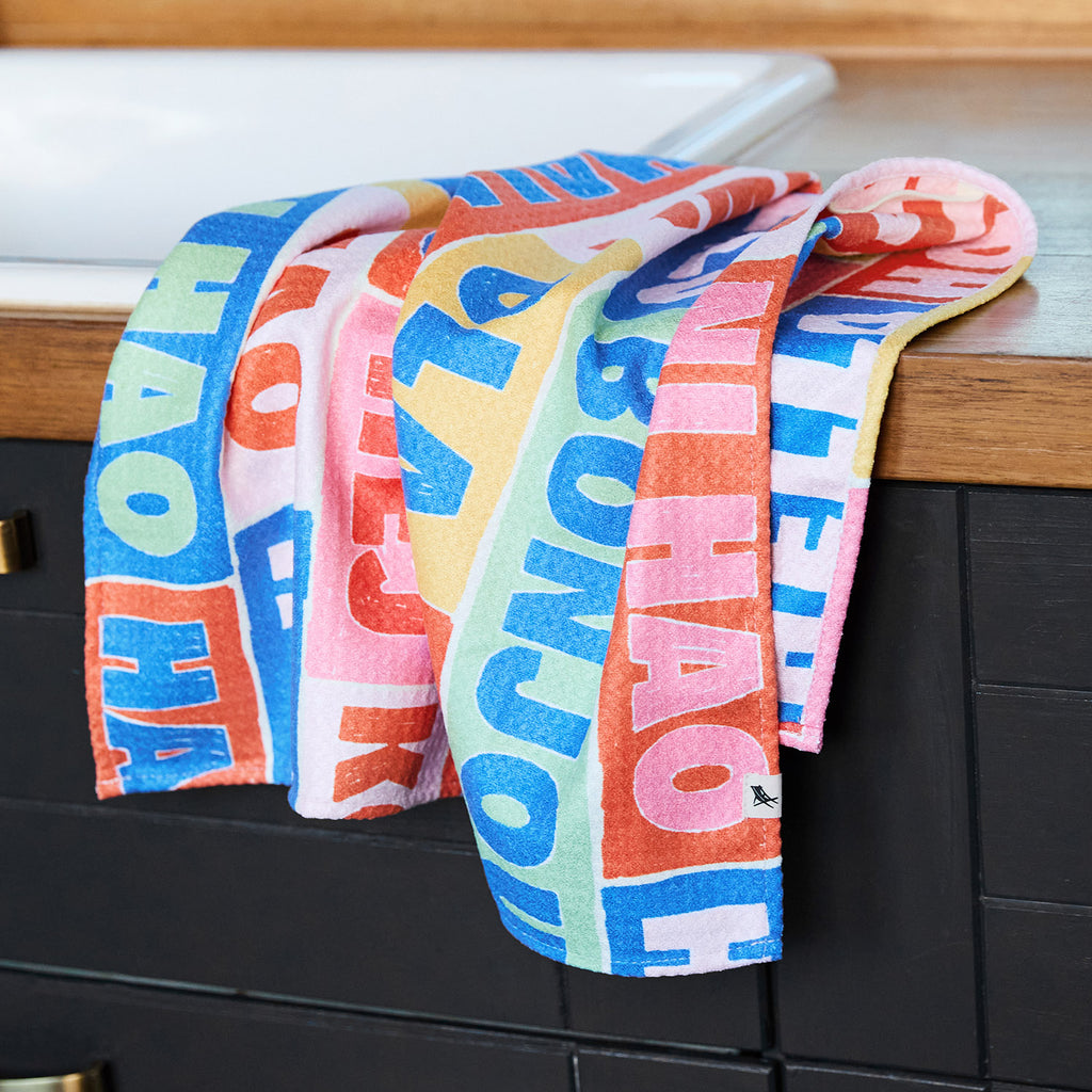 dock and bay tea towel