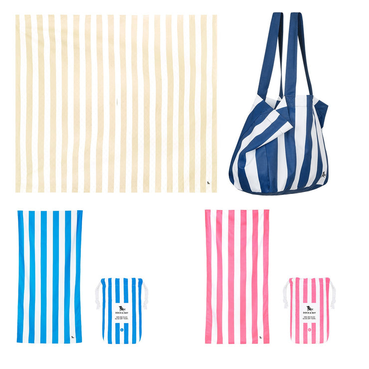 Dock & Bay 2 x Beach Towel + Bag + Picnic Blanket - Whitsunday Blue