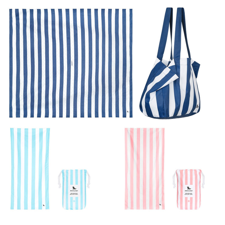 Dock & Bay 2 x Beach Towel + Bag + Picnic Blanket - Whitsunday Blue
